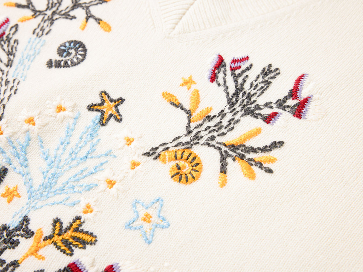 YAYING Embroidered Wool-Cashmere V-Neck Sweater Vest