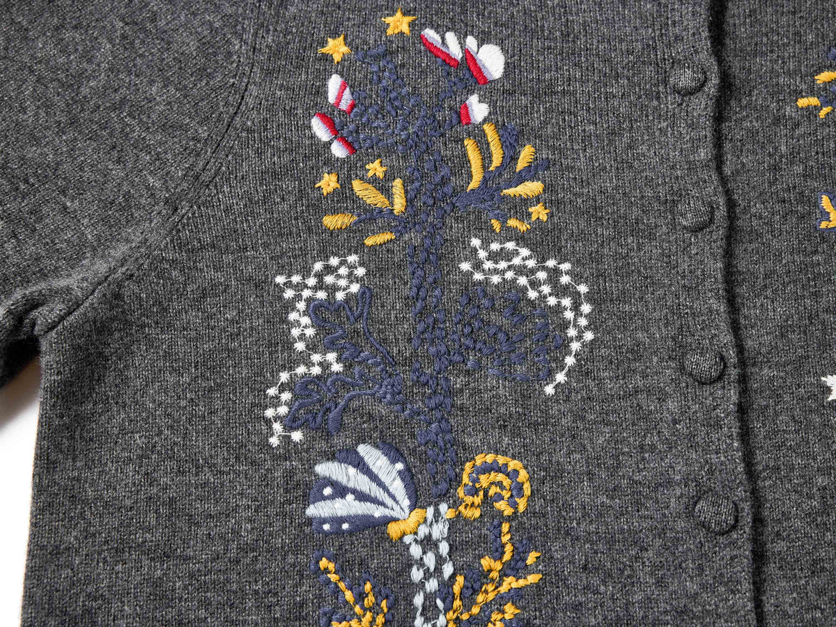 YAYING Embroidered Wool-Cashmere Round-Neck Knit Cardigan
