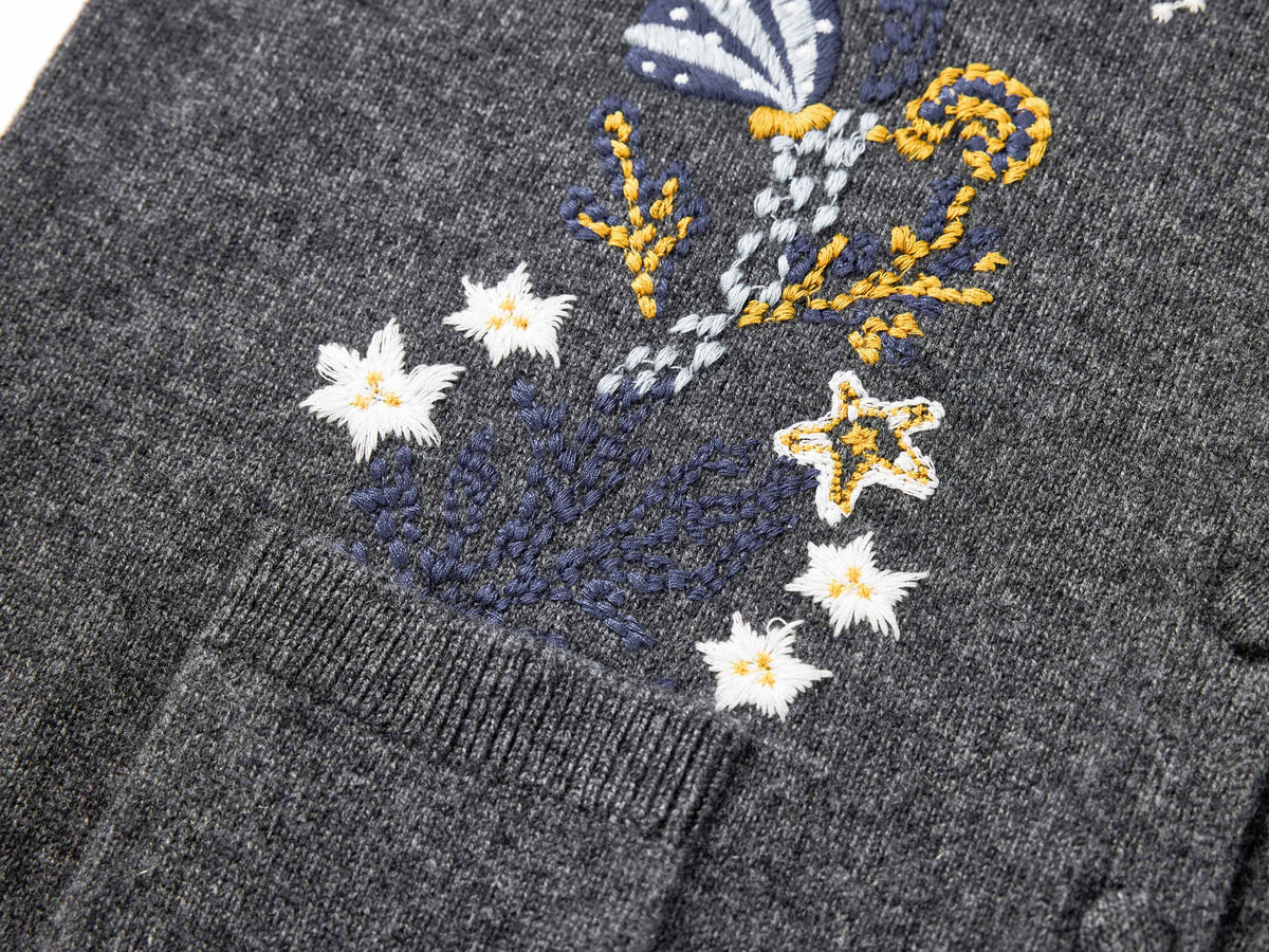 YAYING Embroidered Wool-Cashmere Round-Neck Knit Cardigan