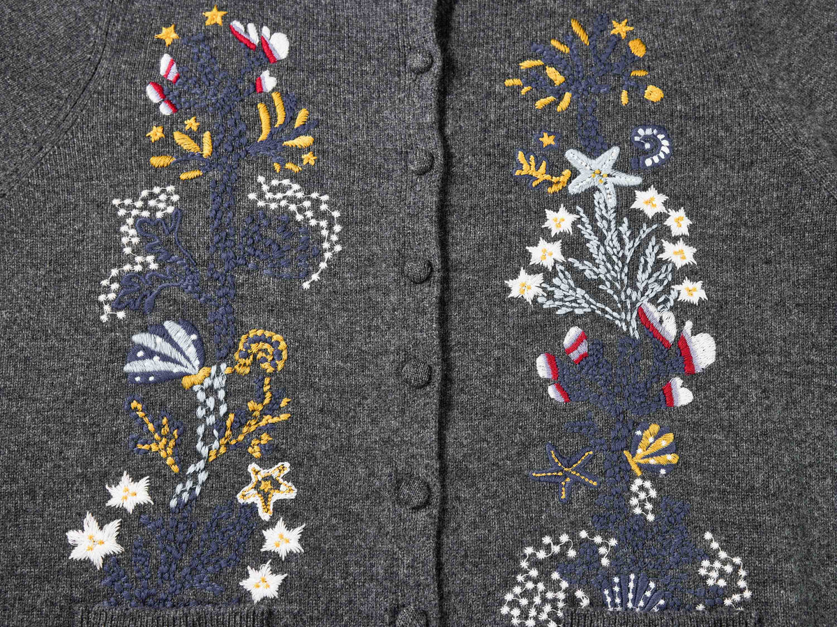 YAYING Embroidered Wool-Cashmere Round-Neck Knit Cardigan