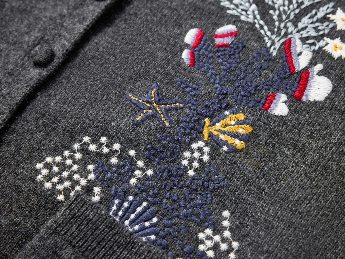 YAYING Embroidered Wool-Cashmere Round-Neck Knit Cardigan