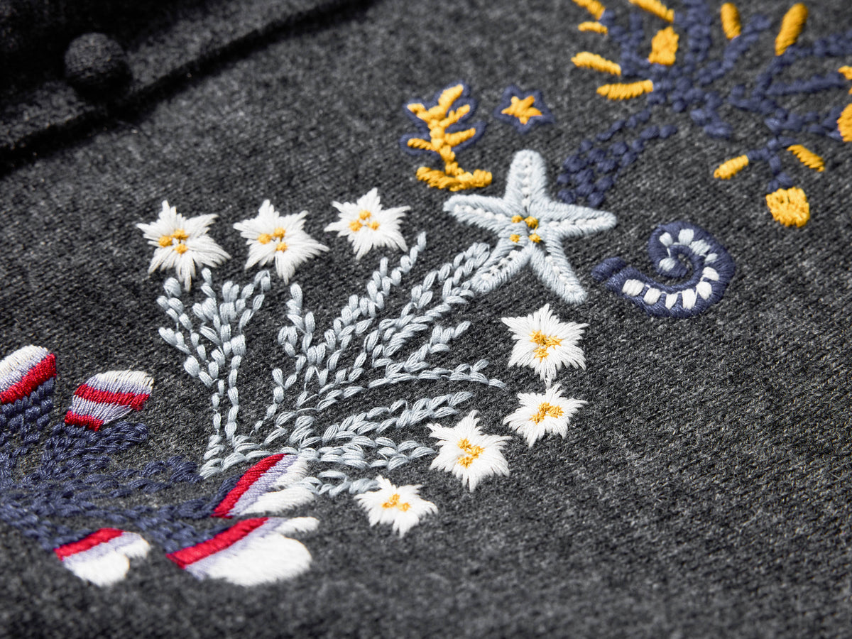 YAYING Embroidered Wool-Cashmere Round-Neck Knit Cardigan