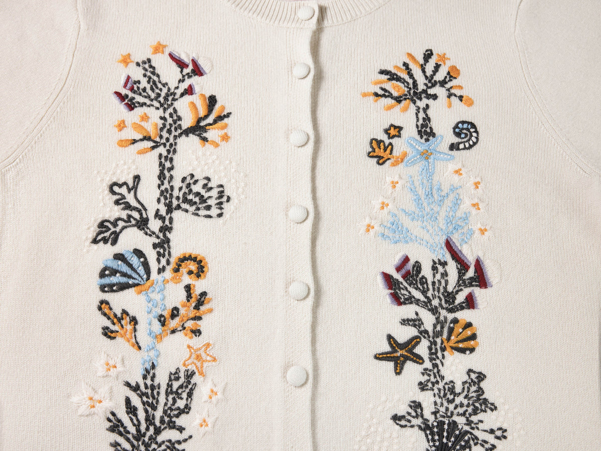 YAYING Embroidered Wool-Cashmere Round-Neck Knit Cardigan