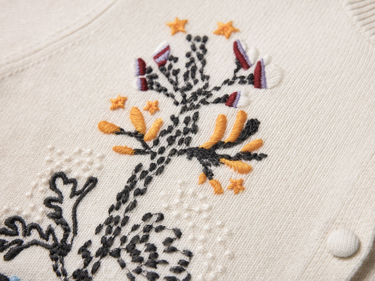 YAYING Embroidered Wool-Cashmere Round-Neck Knit Cardigan