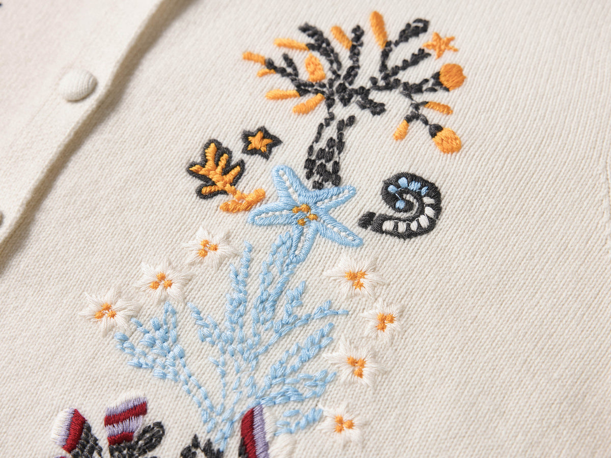 YAYING Embroidered Wool-Cashmere Round-Neck Knit Cardigan