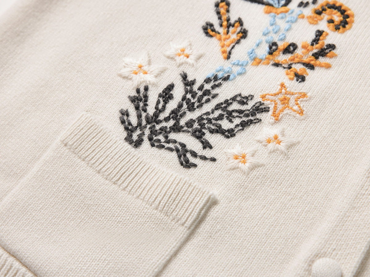 YAYING Embroidered Wool-Cashmere Round-Neck Knit Cardigan
