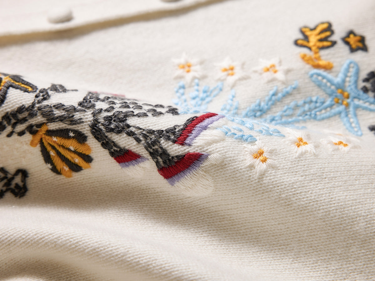 YAYING Embroidered Wool-Cashmere Round-Neck Knit Cardigan