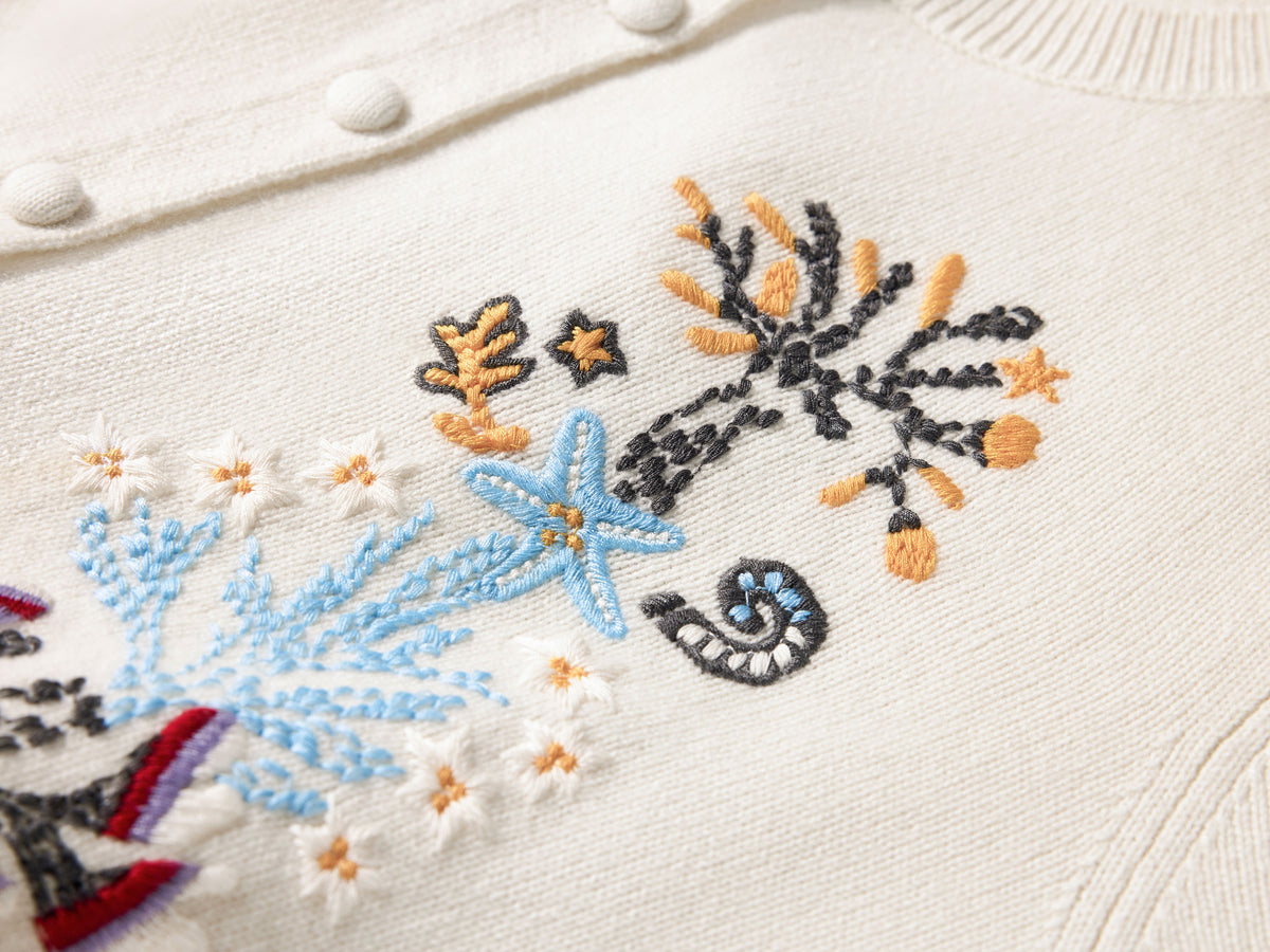 YAYING Embroidered Wool-Cashmere Round-Neck Knit Cardigan