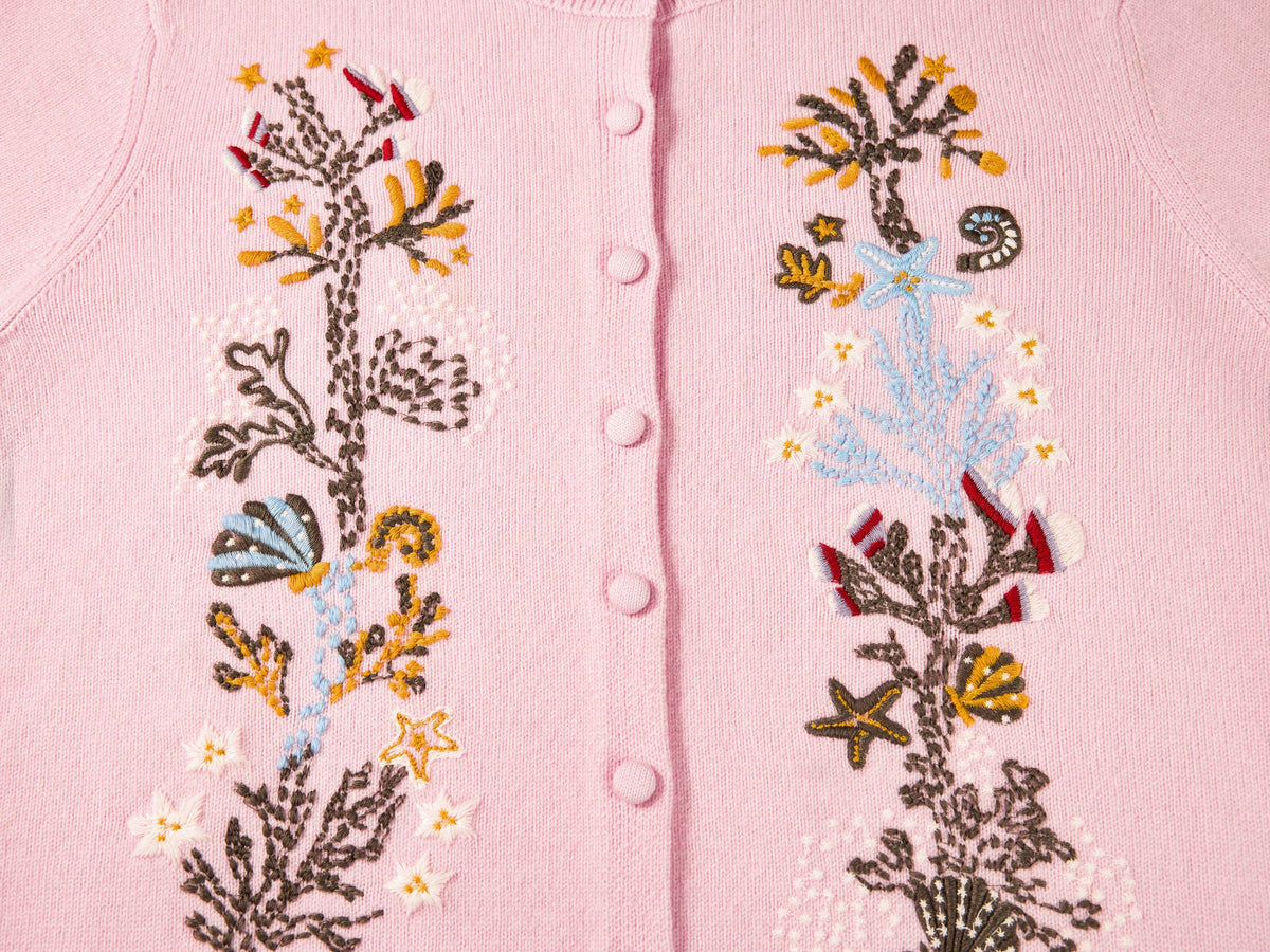 YAYING Embroidered Wool-Cashmere Round-Neck Knit Cardigan