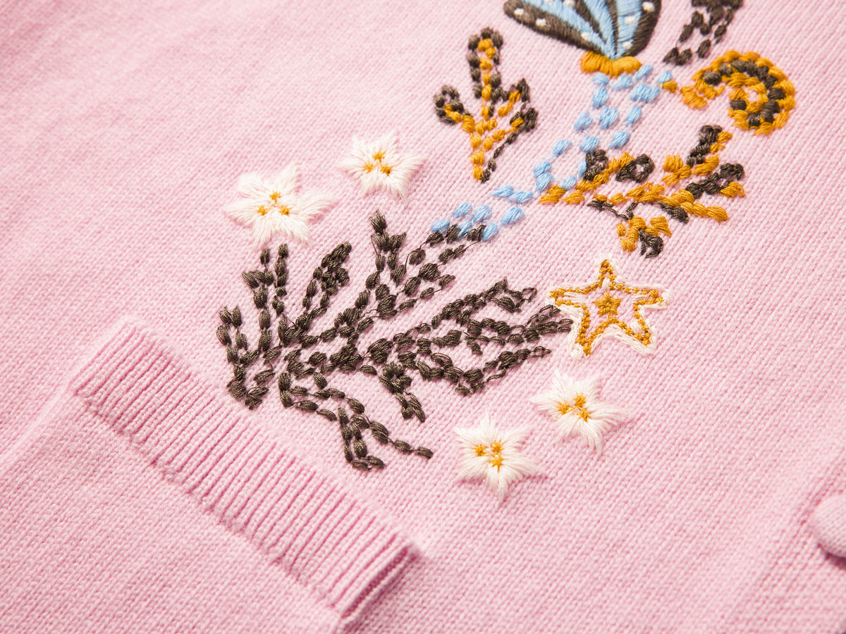 YAYING Embroidered Wool-Cashmere Round-Neck Knit Cardigan
