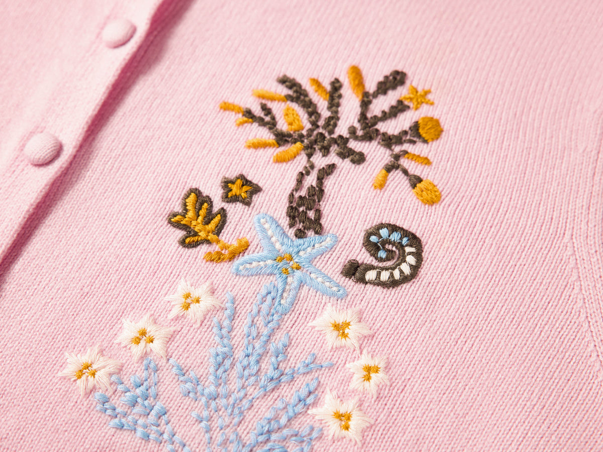 YAYING Embroidered Wool-Cashmere Round-Neck Knit Cardigan