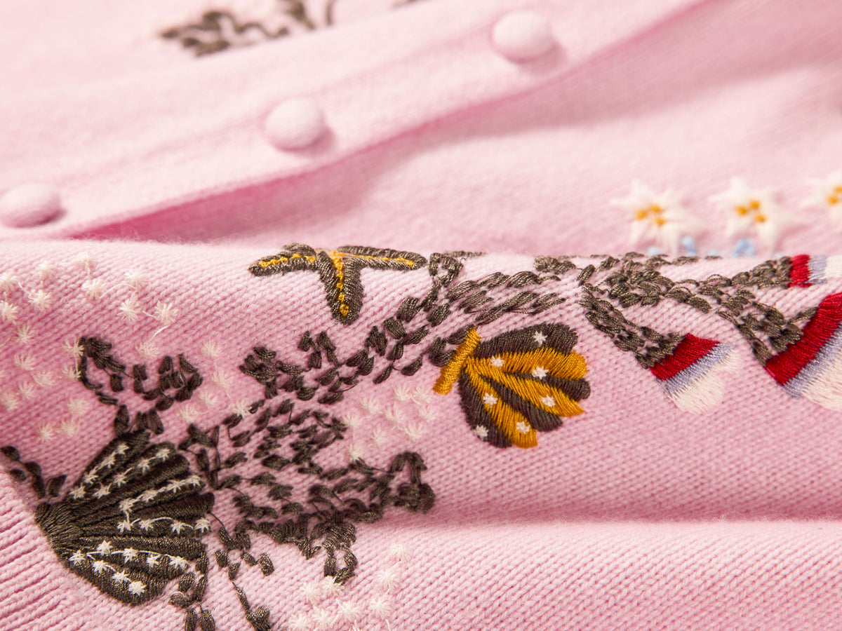 YAYING Embroidered Wool-Cashmere Round-Neck Knit Cardigan