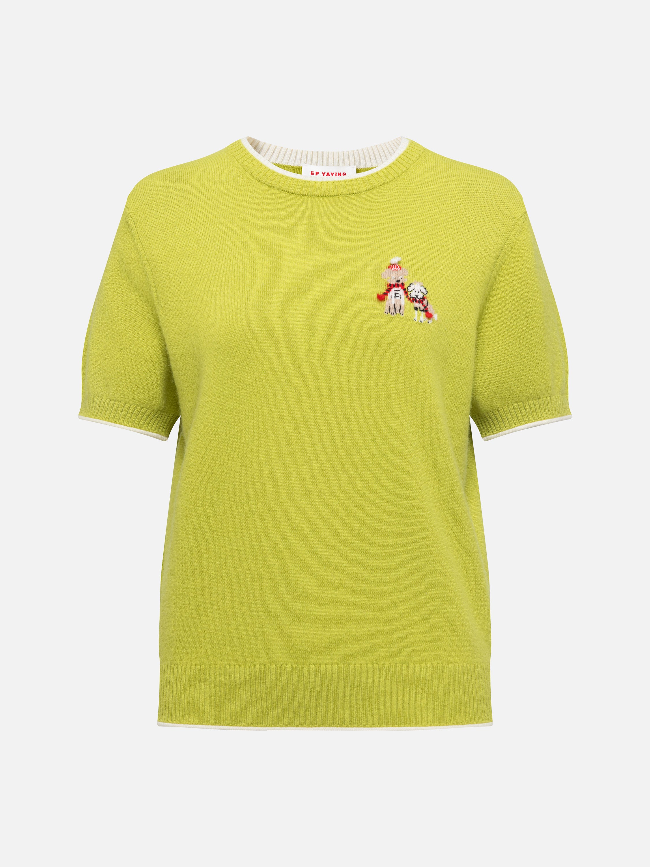 EP YAYING Wool Cashmere Puppy Jacquard Faux Two-Piece Sweater
