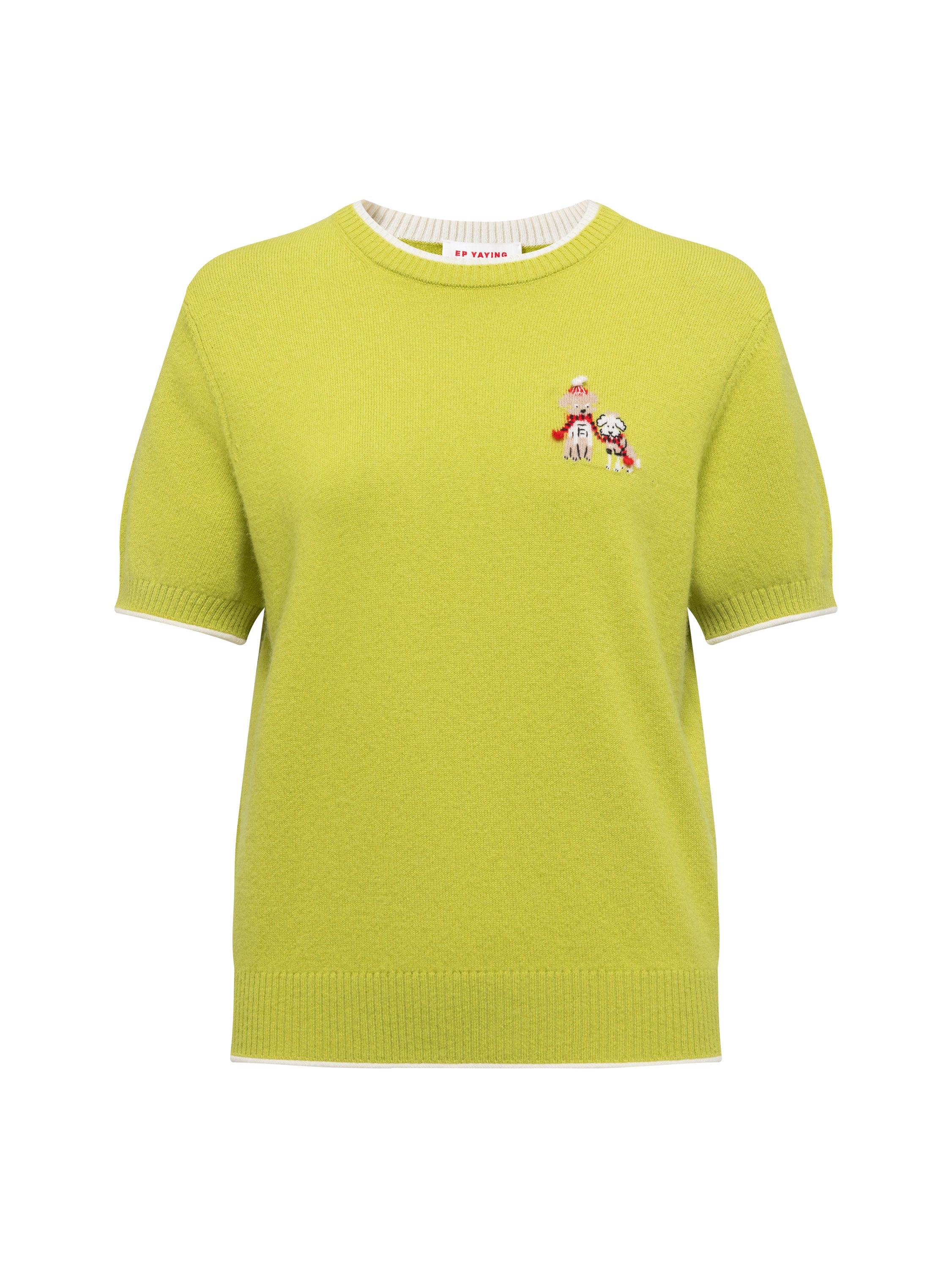 EP YAYING Wool Cashmere Puppy Jacquard Faux Two-Piece Sweater