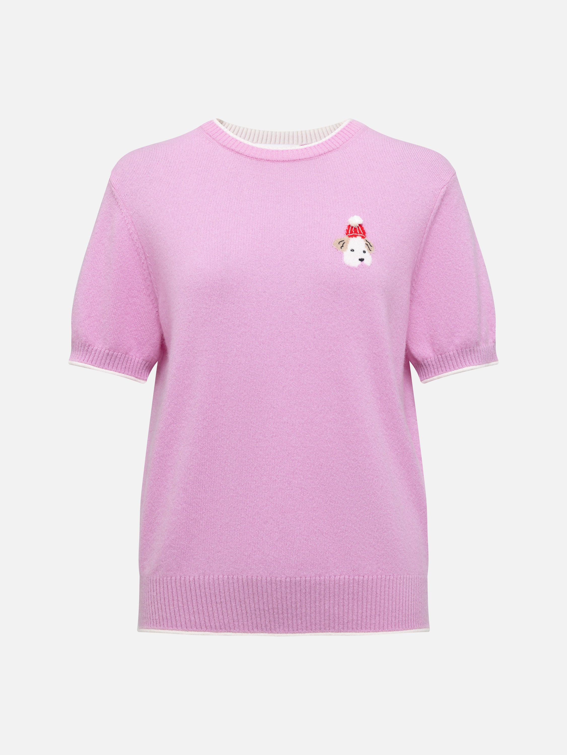 EP YAYING Wool Cashmere Puppy Jacquard Faux Two-Piece Knit Top