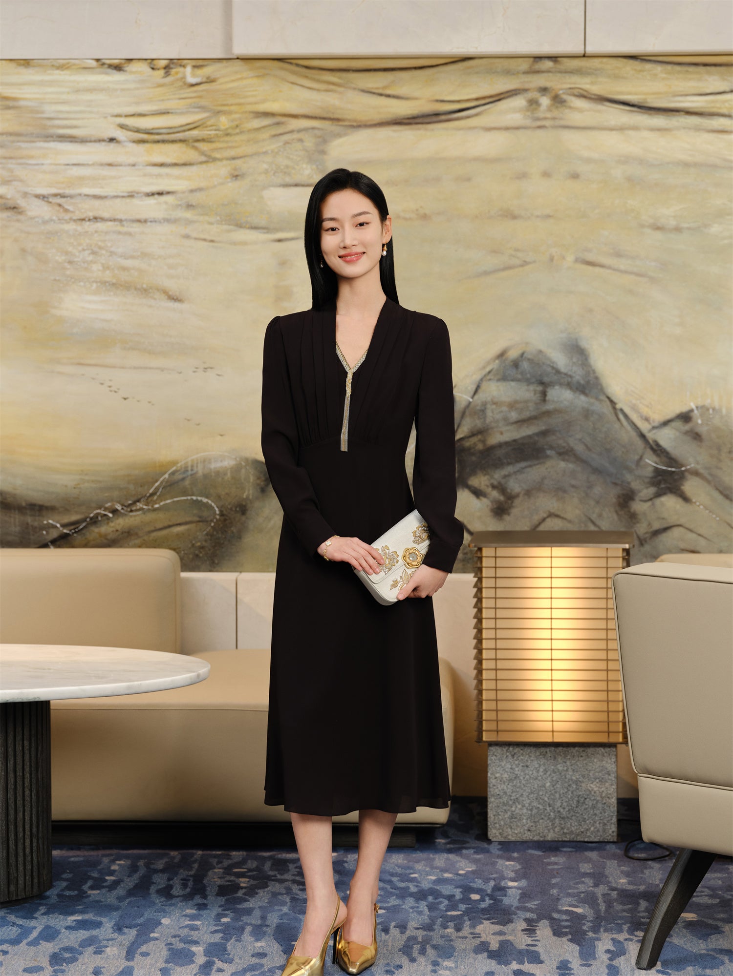 YAYING Silk Waist-Cinched Dress