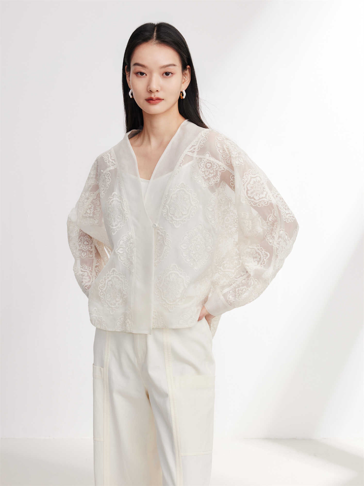 EP YAYING Silk Embroidered Shirt