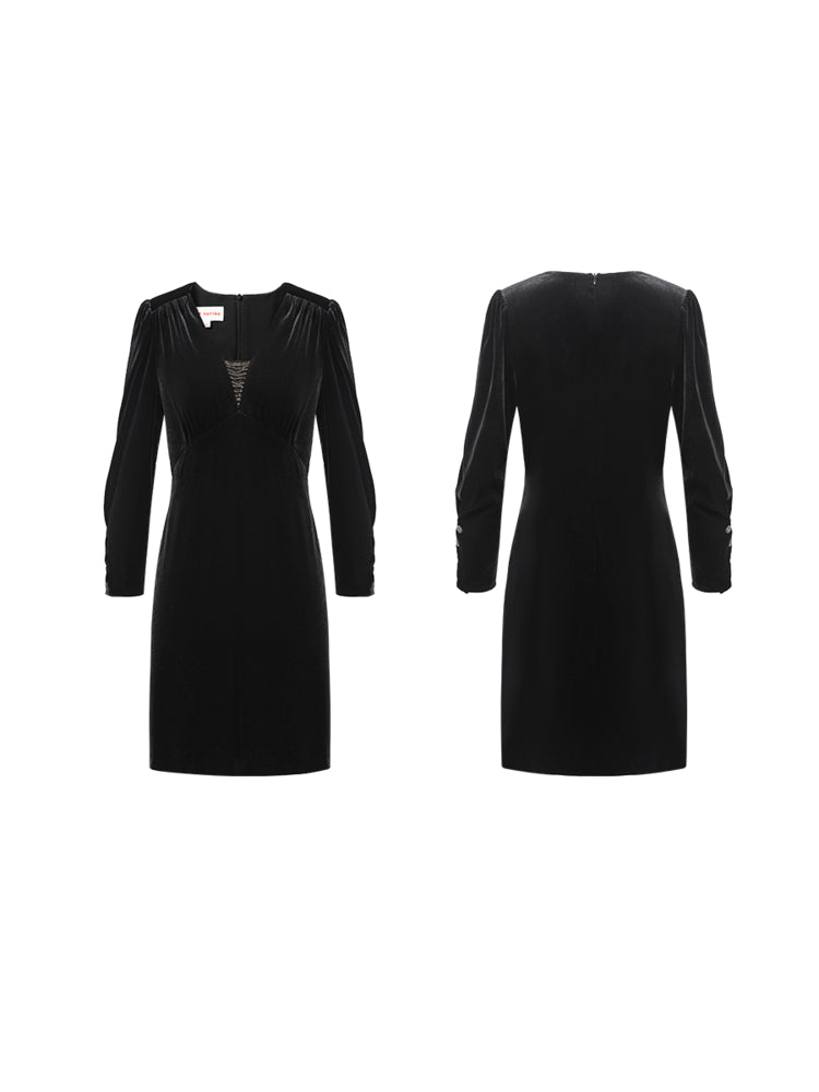 EP YAYING Velvet V-neck dress EGIAS4627AH