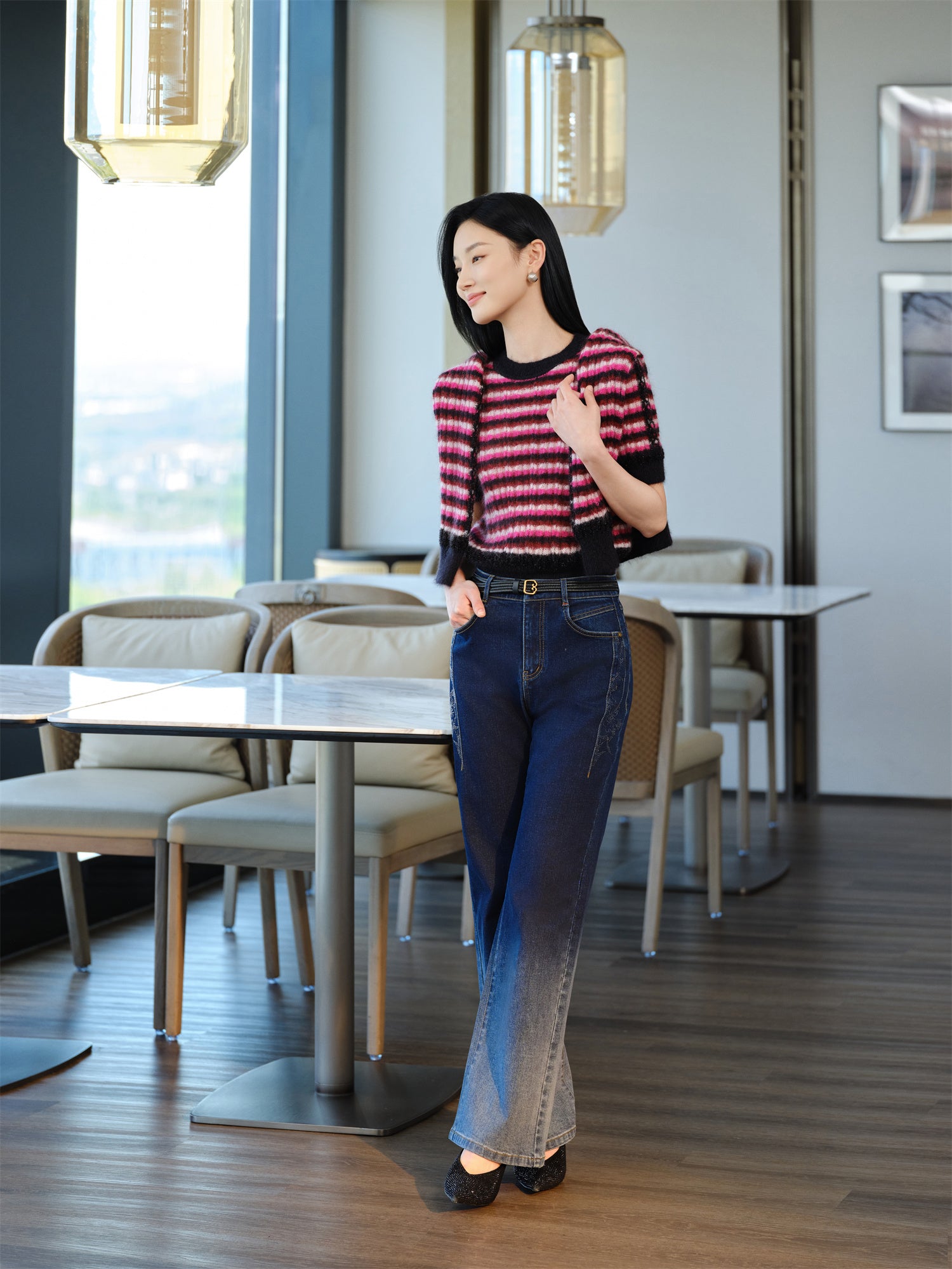 YAYING Mohair Striped Knit Sweater