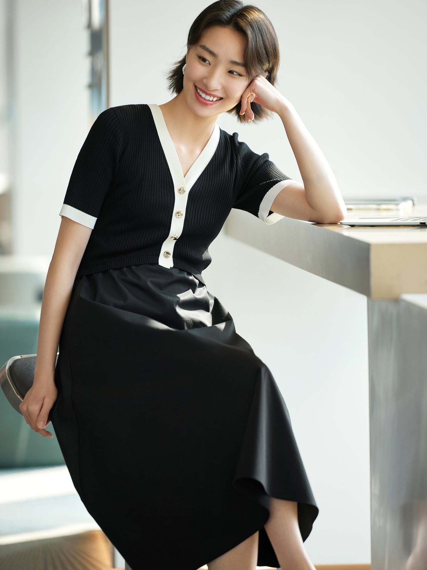EP YAYING Patchwork Knitted Dress