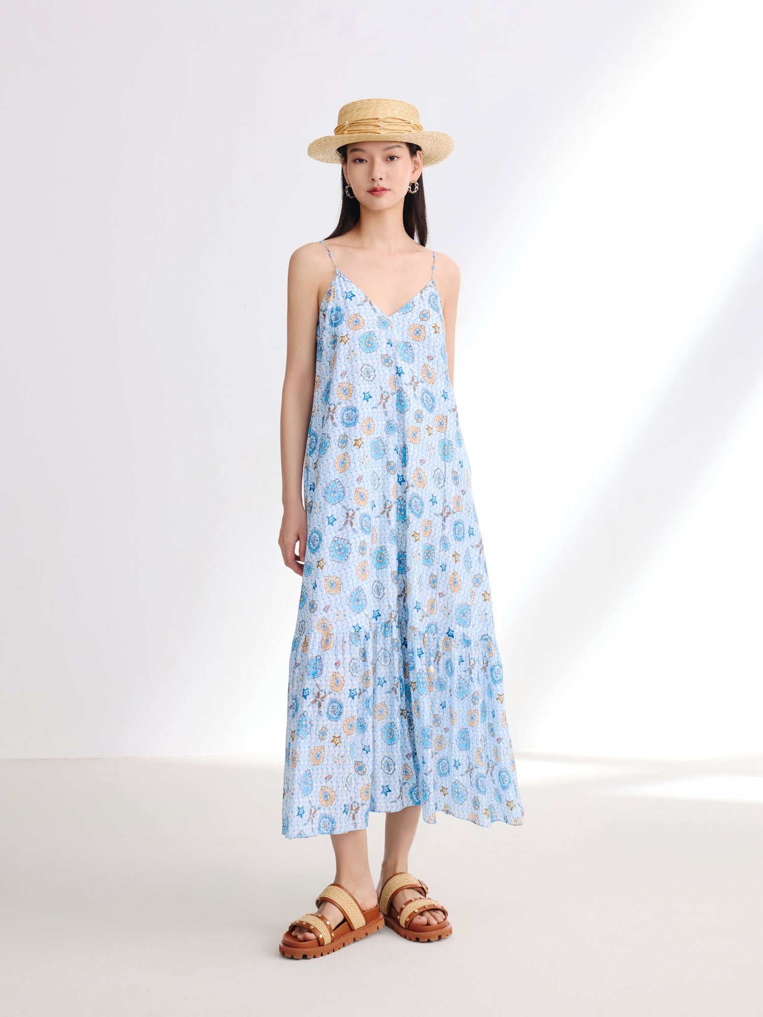 EP YAYING Mulberry Silk Floral Suspenders Dress