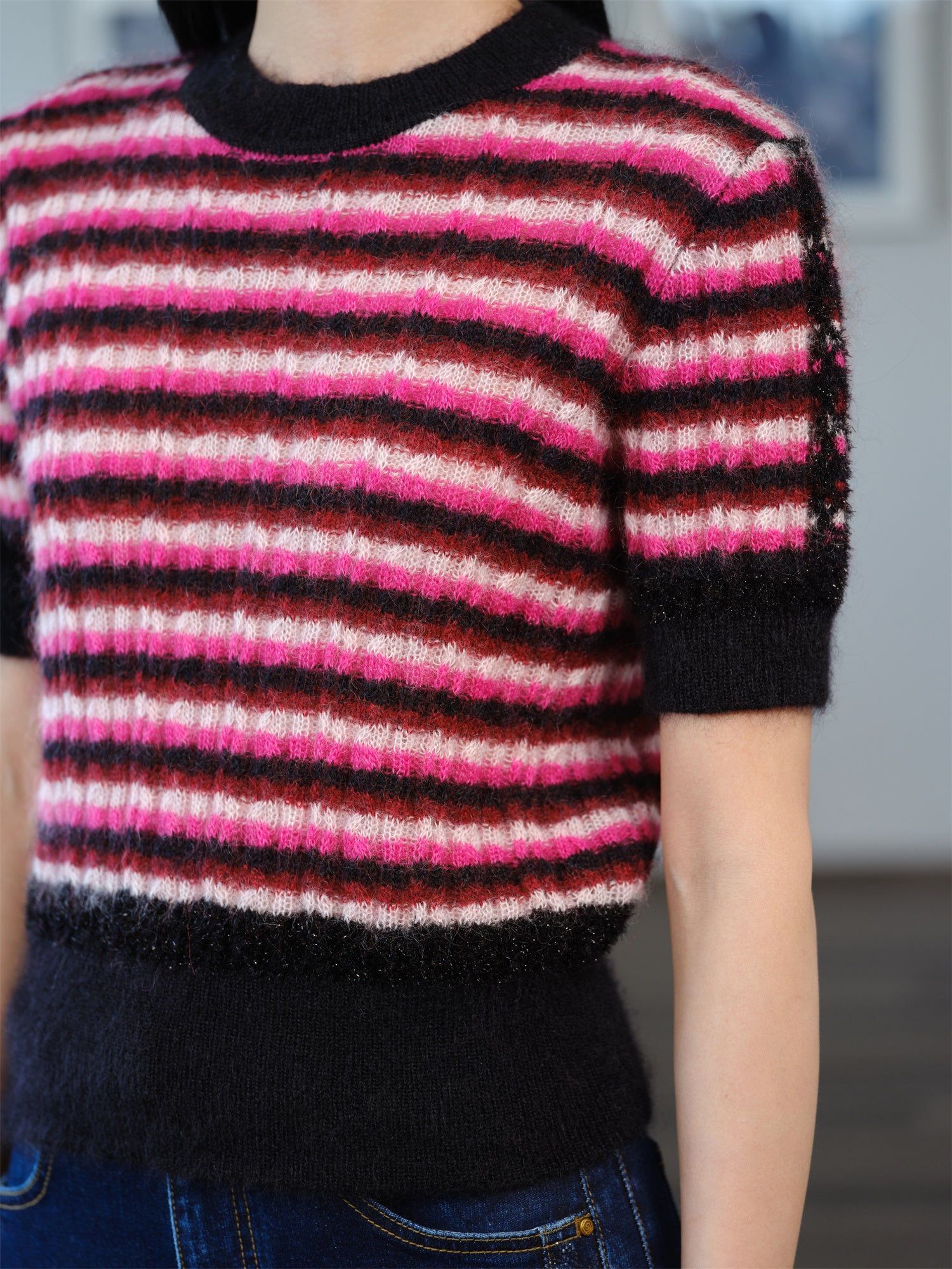 YAYING Mohair Striped Knit Sweater