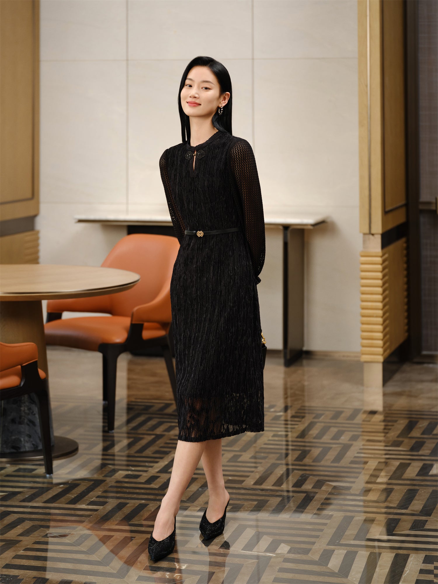YAYING Chinese Style Pleated Little Black Dress