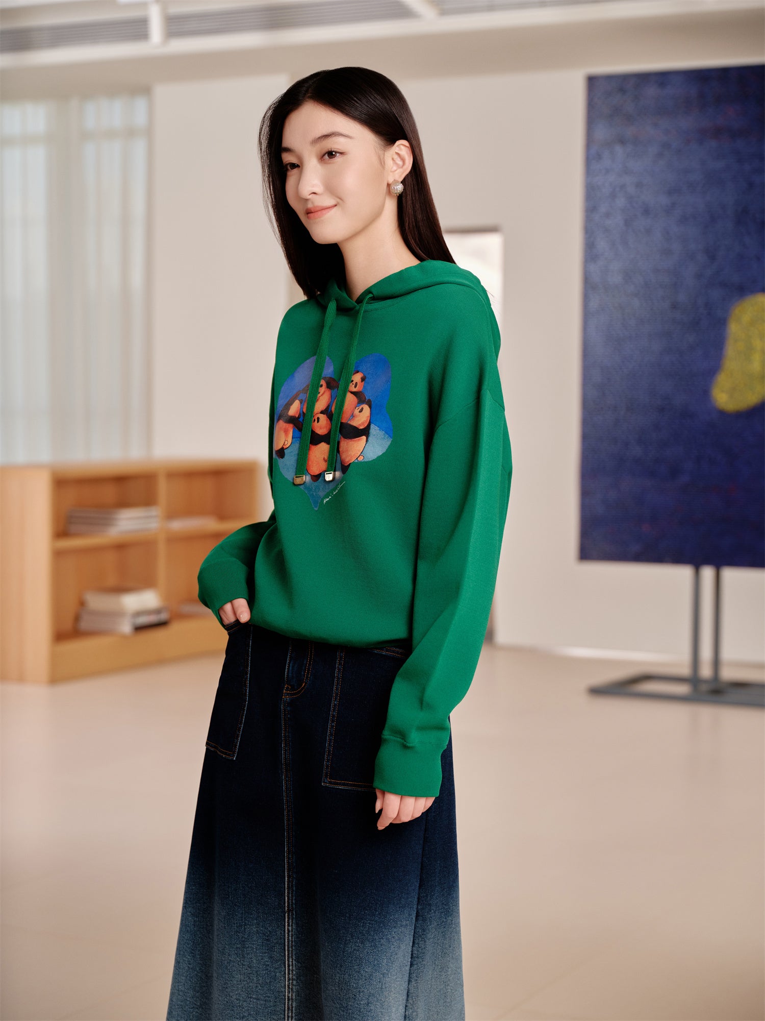 YAYING Printed Loose Hooded Sweatshirt