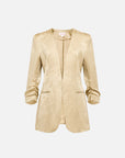 EP YAYING Mulberry Silk Jacquard 3/4 Sleeve Collarless Blazer Jacket