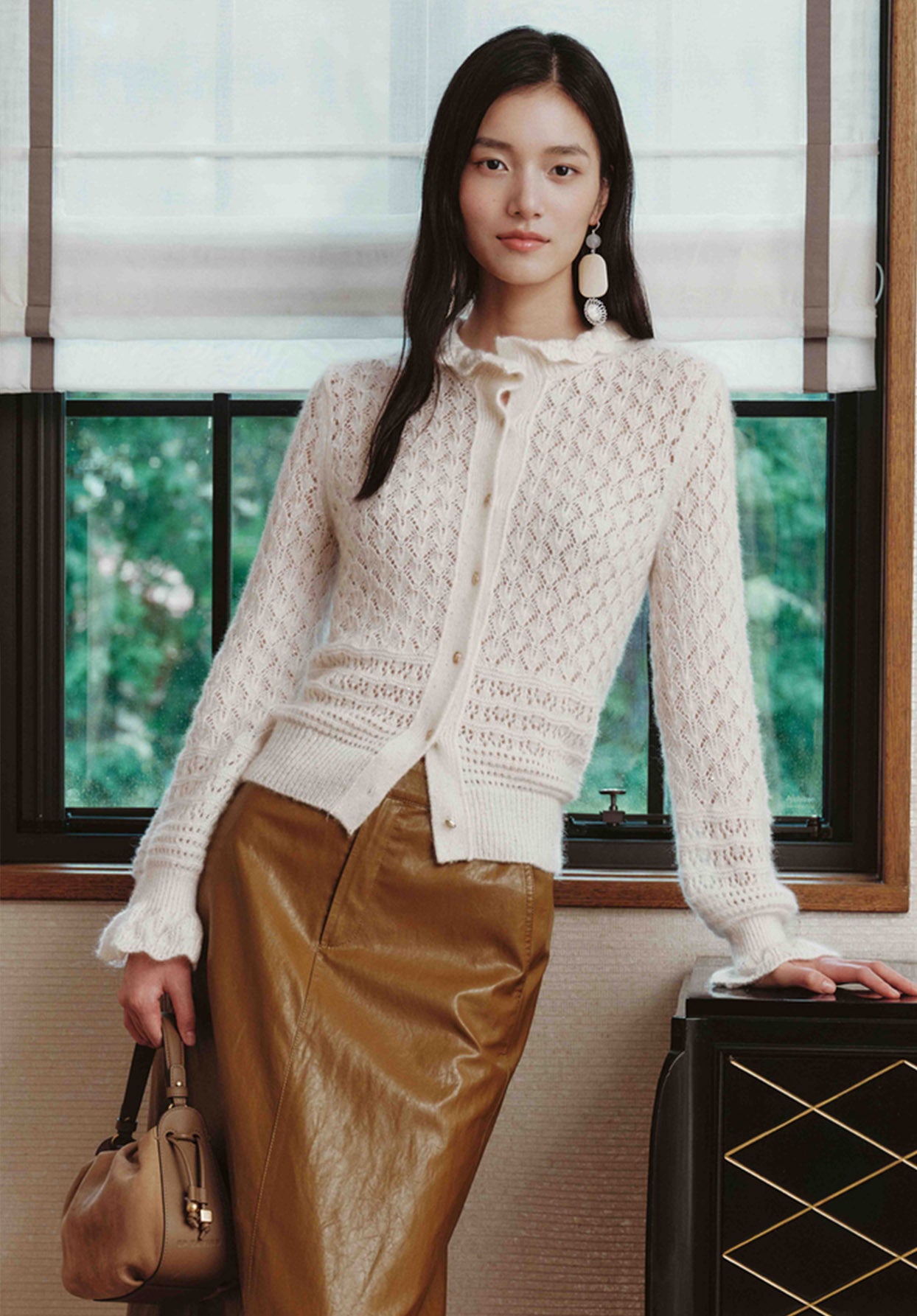 EP YAYING Blue Label Silk Wool Cashmere Ruffle-Collar Sweater EGLIG9145A