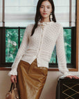 EP YAYING Blue Label Silk Wool Cashmere Ruffle-Collar Sweater EGLIG9145A