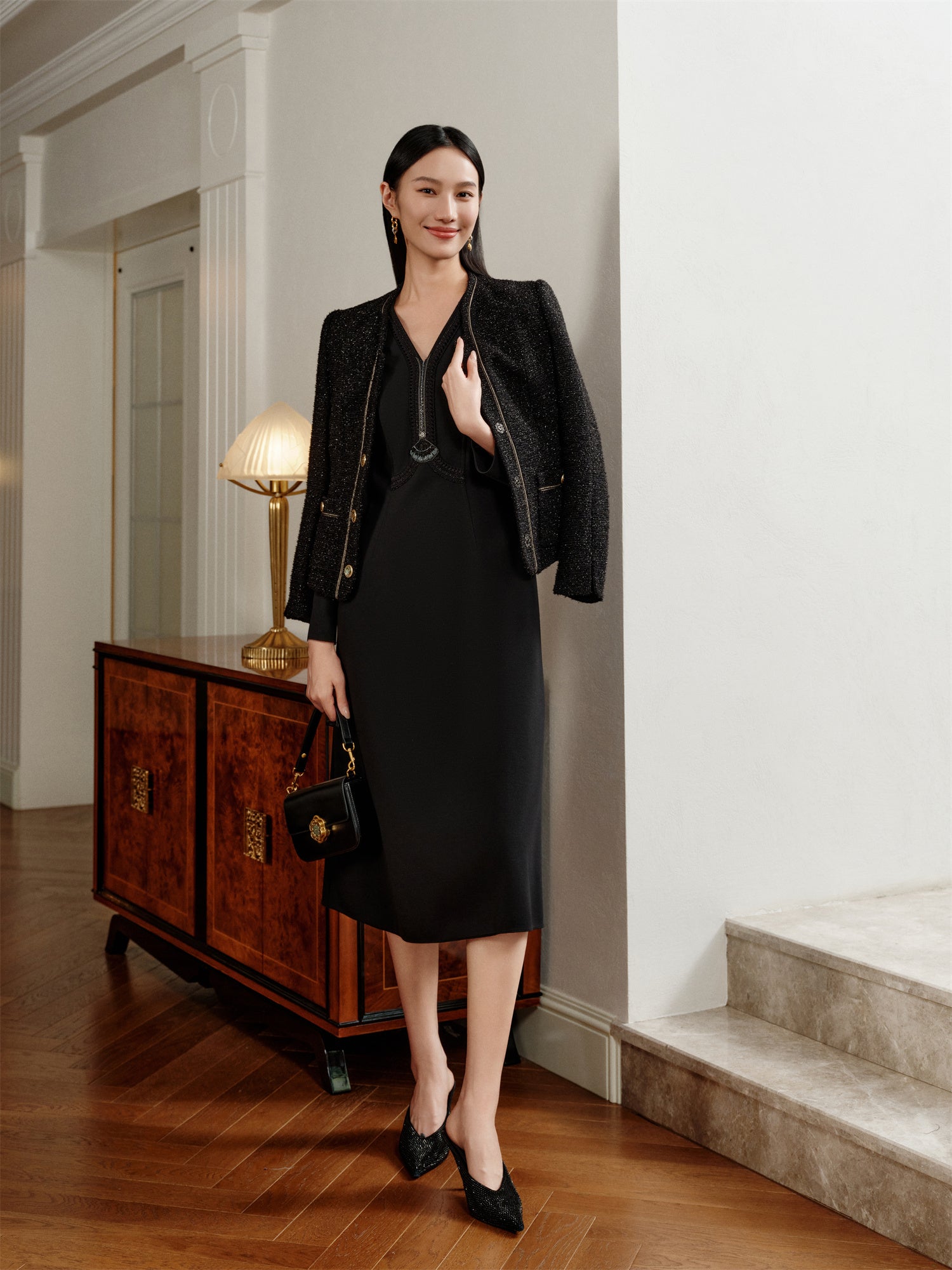 YAYING Golden Wool Slim-Fit Dress