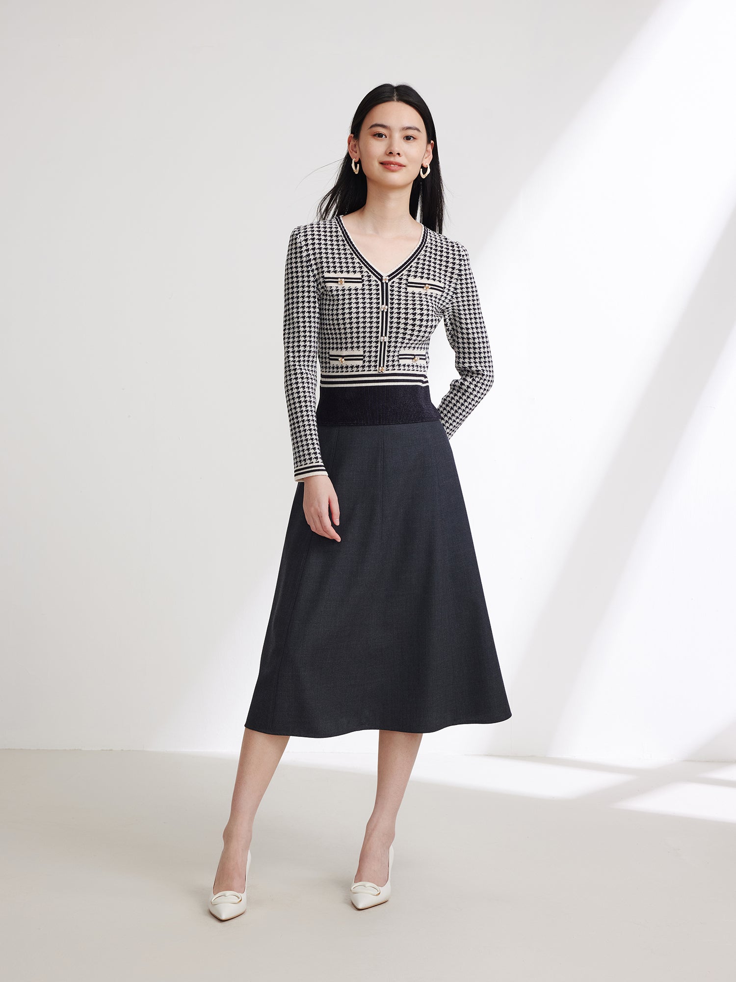 EP YAYING Printed Pleated Slim Shirt