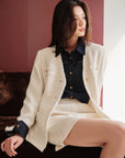 EP YAYING Wool V-Neck Elegant Tweed-Style Plaid Woolen Blazer