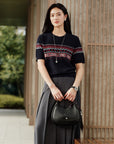 YAYING Ruyi Mountain Sea Jacquard Short-Sleeve Knit Top EPLIG9534A