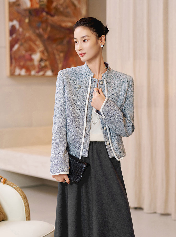 YAYING Chinese-Style Small Stand-Collar Short Knit Jacket EPLAC9102A