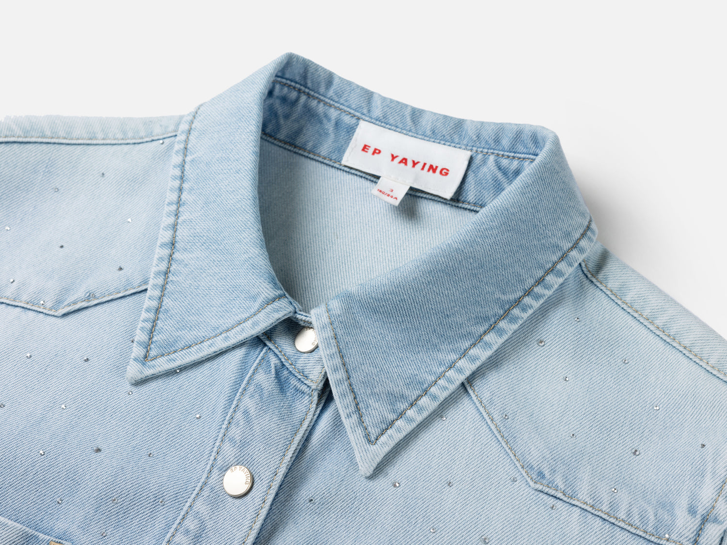 EP YAYING Rhinestone Embellished Denim Shirt