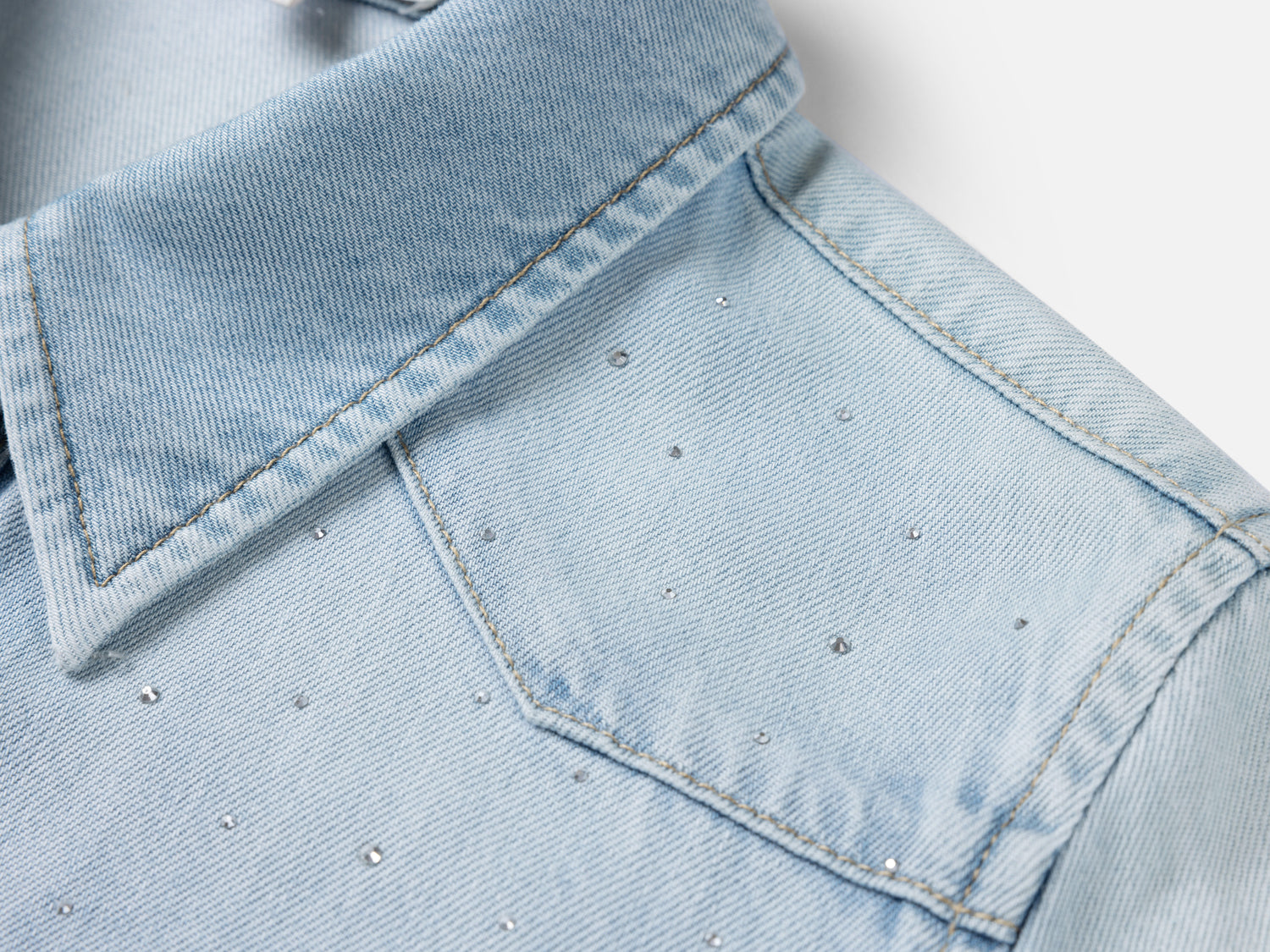 EP YAYING Rhinestone Embellished Denim Shirt