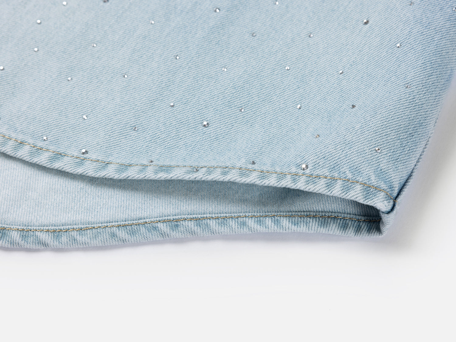 EP YAYING Rhinestone Embellished Denim Shirt