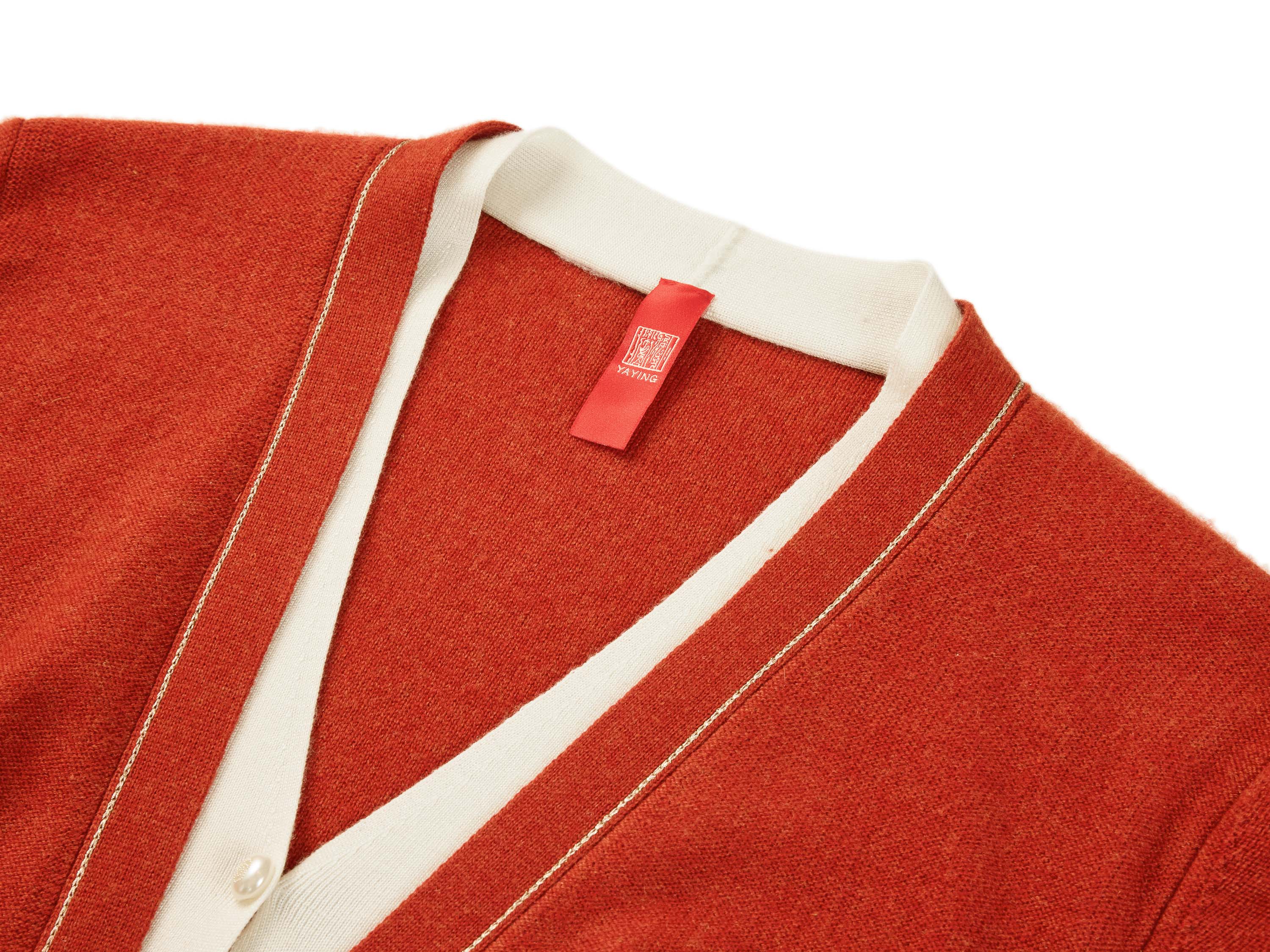 YAYING Red Contrast Knit Cardigan