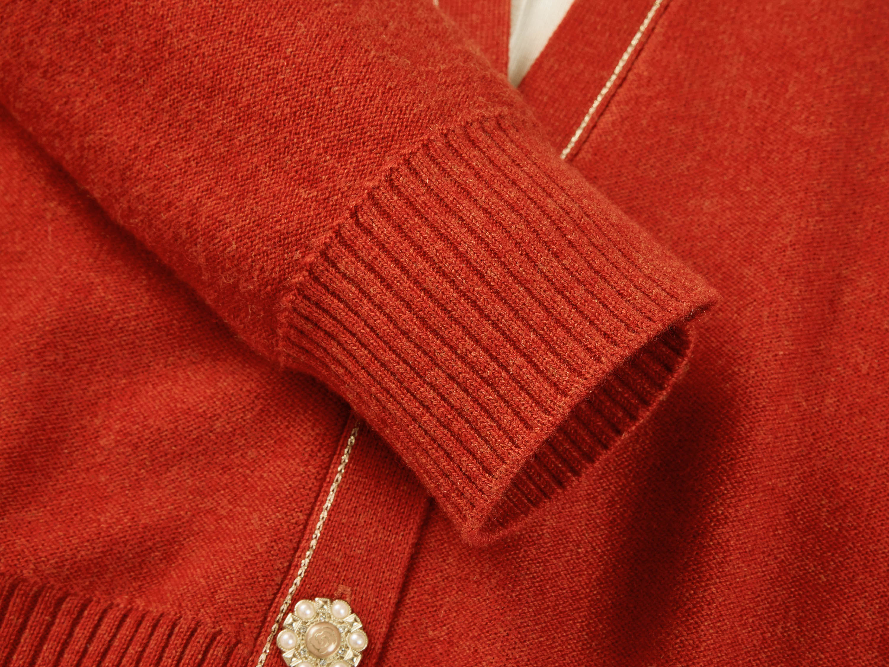 YAYING Red Contrast Knit Cardigan
