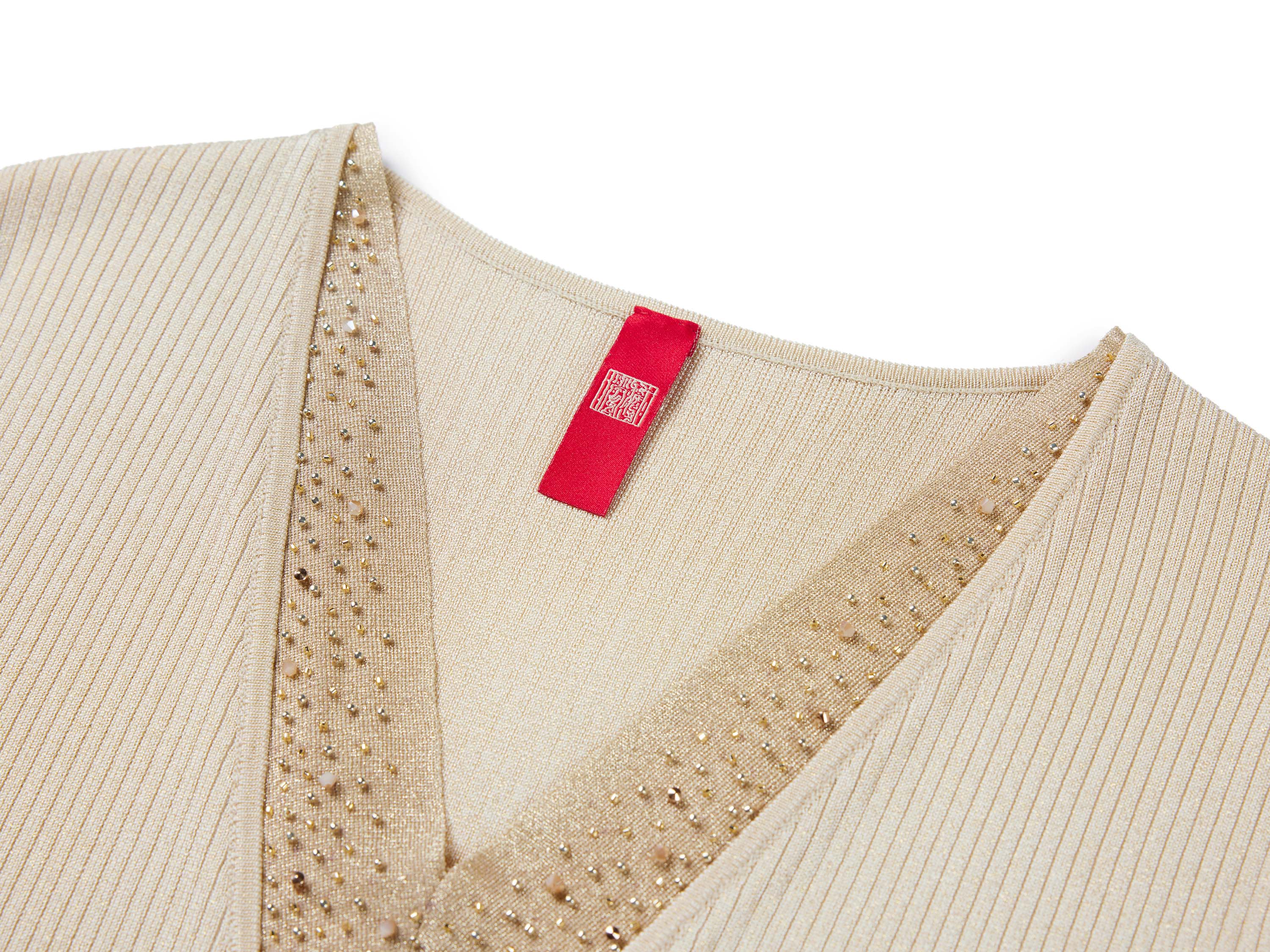 EP YAYING Beige Knit Short Sleeve Top