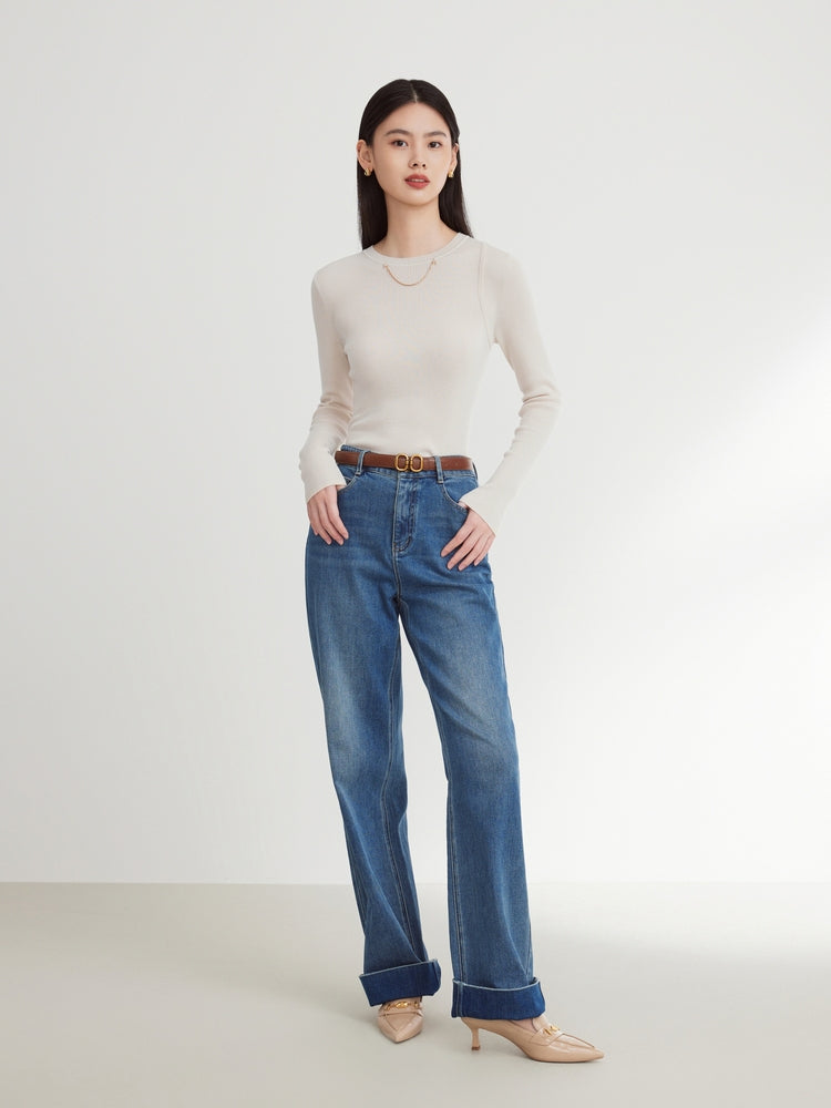 EP YAYING Slim Fit Round Neck Knit Sweater