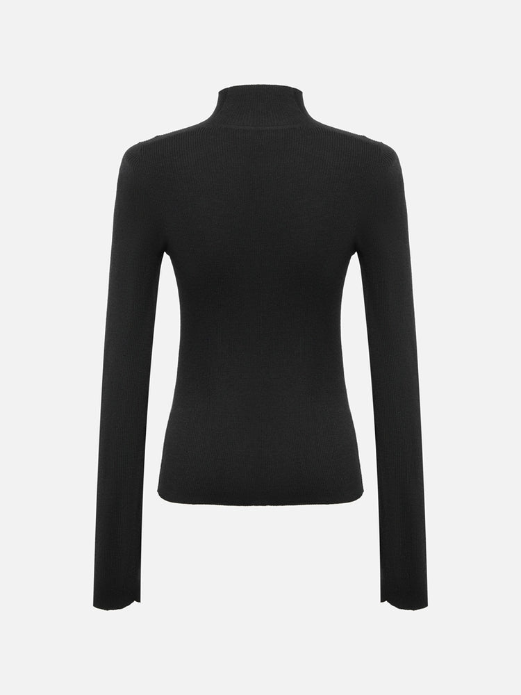 EP YAYING Pure Wool Solid Color Knit Sweater