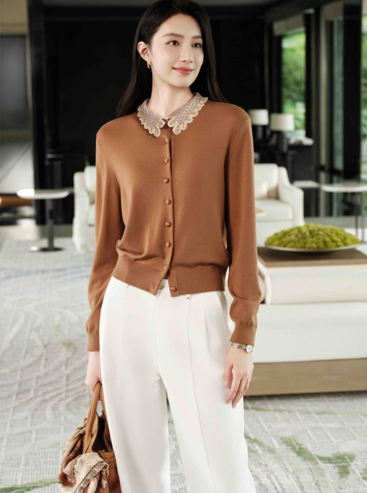 YAYING Silk Wool Cashmere Knit Cardigan EPLAW9104A