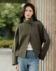 YAYING Funnel-Neck Short Wool Trench Coat EPLAW7101A