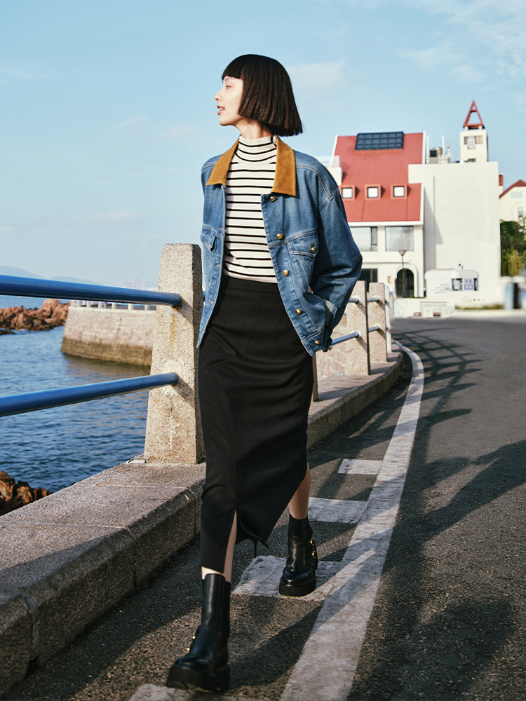 EP YAYING Cloud Denim Cotton Jacket