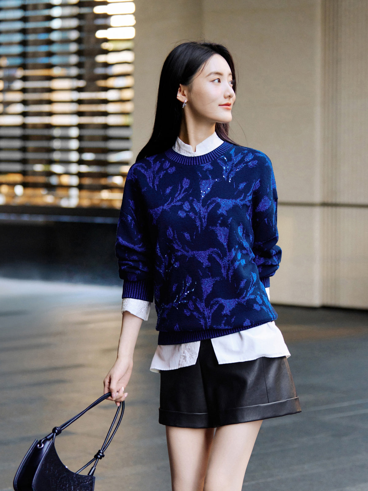 EP YAYING Blue Label Wool Relaxed-Fit Jacquard Sweater
