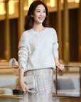 EP YAYING White wool-cashmere jacquard knit sweater
