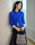 EP YAYING Blue Label 100% Cashmere Jacquard Knit Top
